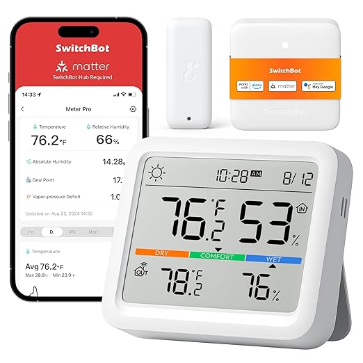 SwitchBot Meter Pro, Digital Hygrometer & Thermometer - Wireless Indoor Temperature & Humidity Monitor with Bluetooth App Control, Real-Time Alerts, Works with Apple Home
