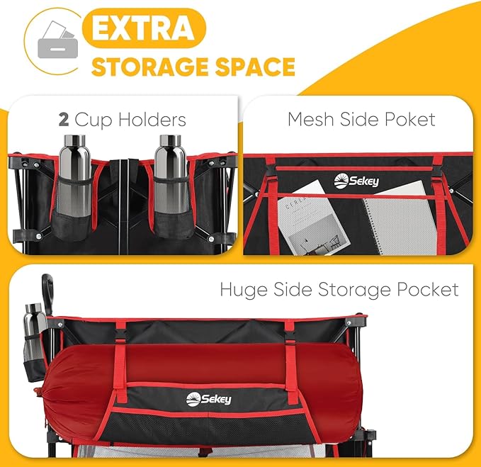 400L Large Capacity Folding Double Decker Wagon with Brakes, 50" Extra Long Extender Cart, 500lbs Heavy Duty Collapsible Wagons, All-Terrain Big Wheels for Camping, Sports, Shopping. Red&Black