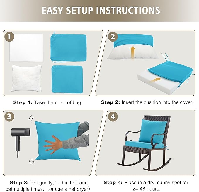 Outdoor Cushions for Patio Furniture, Waterproof Outdoor Chair Cushion w/Fade-Resistant, Removable & Machine-Washable Cover, 22x22 Inch, Deep Seat Sofa/Couch Pad Replacement – Set of 1/2/4, Teal