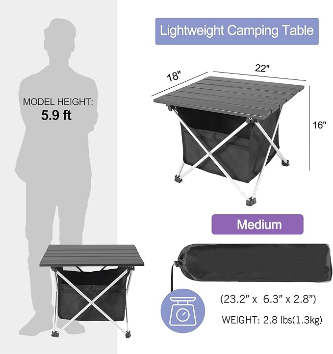 Grope Small Folding Camping Table with Aluminum Table Top, Beach Table for Sand with Carrying Bag,Prefect for Outdoor,Picnic,BBQ,Cooking,Festival