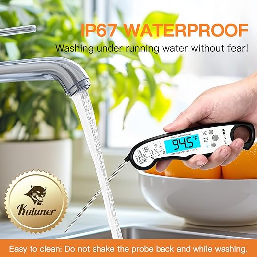 TP-01 Waterproof Digital Instant Read Meat Thermometer with 4.6 Folding Probe Backlight Calibration Function for Cooking Food Candy, BBQ Grill, Liquids,Beef(White)