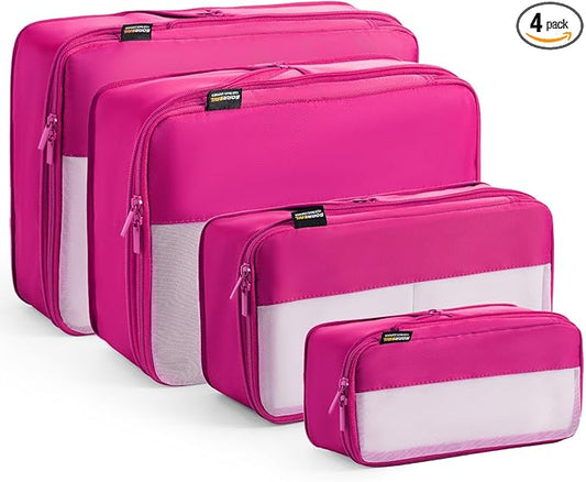 4 Set Compression Packing Cubes for Travel, Suitcases and Backpack Space Saving Organizers (Rose Red)