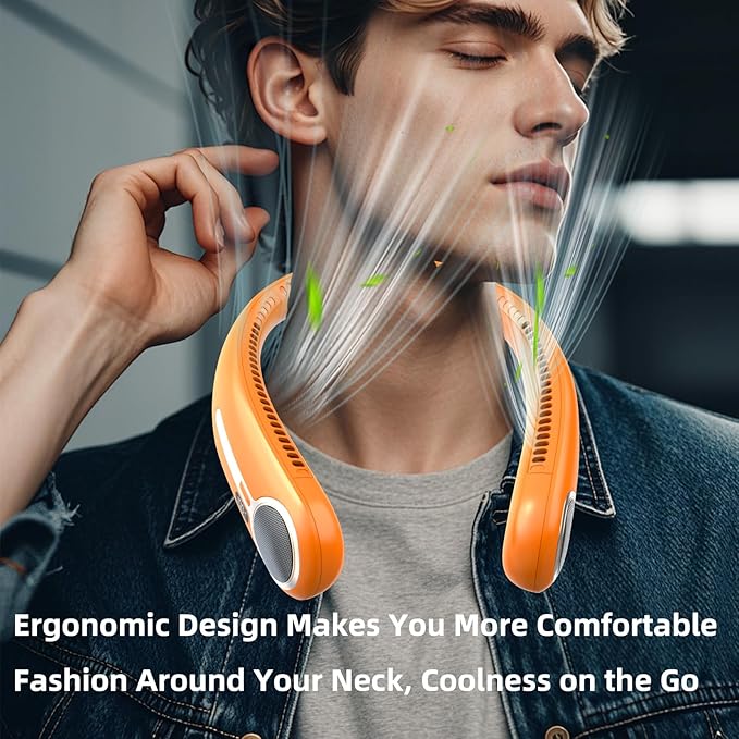 Portable Neck Fan,Gift Ideas,Personal Wearable Bladeless Fan,360° Cooling,LED Display,4-Speeds,6000mAh Rechargeable,Powerful Wind,Outdoor Travel Camping,Birthday Gifts for Men Women Dad Mom (Orange)