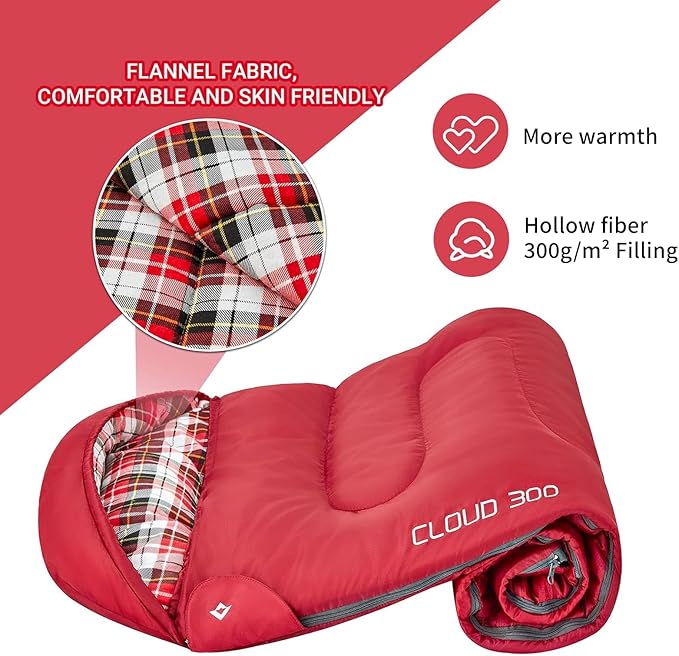 KingCamp 45° F Kids Sleeping Bag, Lightweight Waterproof & Compact Flannel Sleeping Bags Cold Weather & Warm Youth Essentials Gear Accessories for Camping, Fits 10-12 Children up to 5'5" Tall