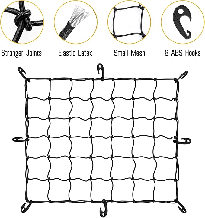 ARKSEN 31.5" x 26" Tangle-Free Nylon Cargo Net(4.7" x 4.7" Mesh), Universal Bungee Net for Pickup, Trucks, SUV, Roof Racks, and Travel Luggage Racks