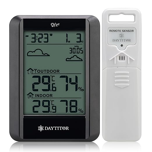 Outdoor Thermometer Wireless Weather Station Temperature and Humidity Monitor, Thermometers with 330ft Range Remote Sensor and Backlight Display Outdoor Thermometer Waterproof,Black