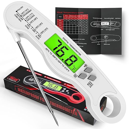 AWLKIM® Meat Thermometer Digital - Fast Instant Read Food Thermometer for Cooking, Candy Making, Outside Grill, IP67 Waterproof Kitchen Thermometer with Backlight, Stocking Stuffers for Men - White