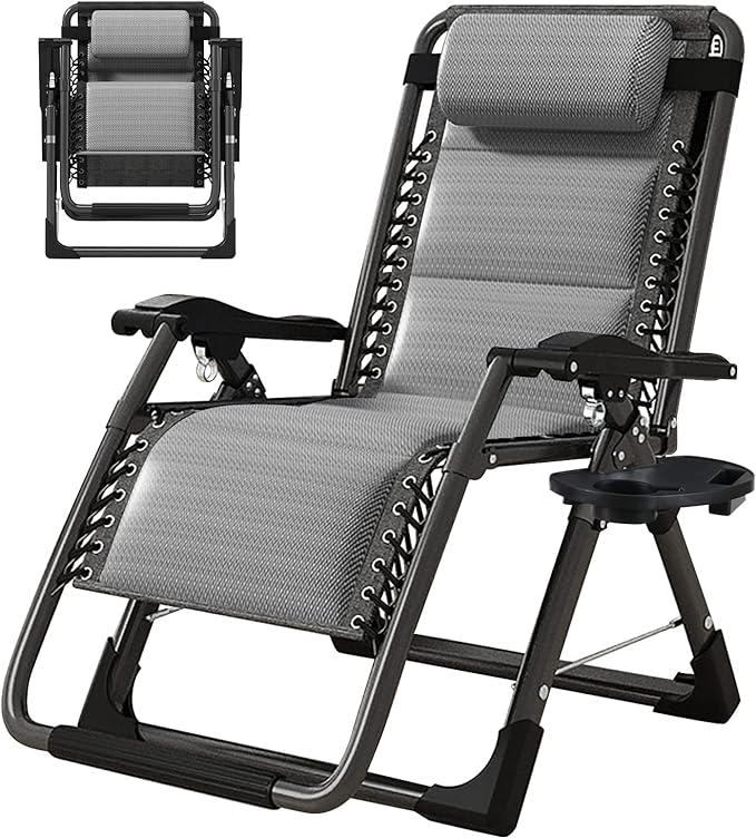 ABORON Zero Gravity Chair,Premium Outdoor Lawn Folding Lounge Chairs,Sturdy Adjustable Reclining Patio Chairs with Built in Cushion,Headrest & Tray