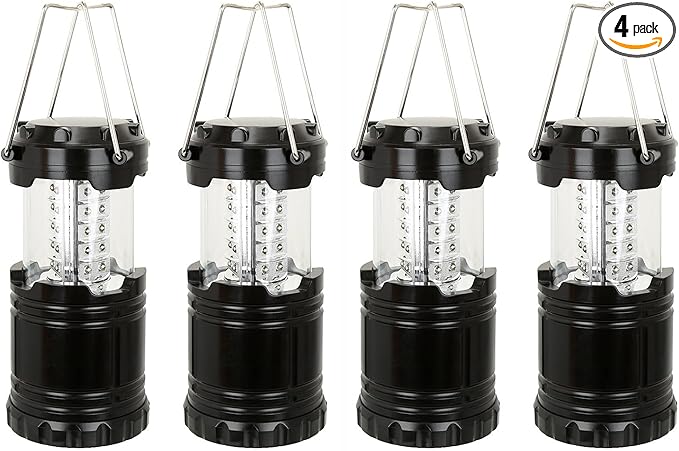 LED Battery Powered Lanterns, Portable, Waterproof, Collapsible Lights for Camping, Emergency, Hurricane, Storms, and Power Outages, Pack of 4