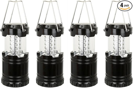 LED Battery Powered Lanterns, Portable, Waterproof, Collapsible Lights for Camping, Emergency, Hurricane, Storms, and Power Outages, Pack of 4