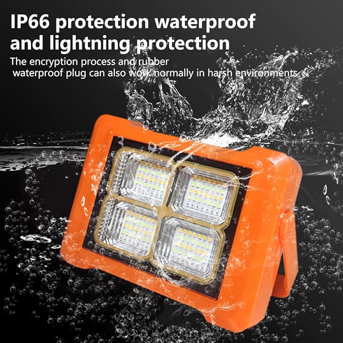Portable LED Solar Rechargeable Work Light IP66, 6 Lighting Modes, Rechargeable Floodlight for Outdoor Power Outage Emergency, Bicycle Maintenance, Camping Hiking, Family Emergency Lights