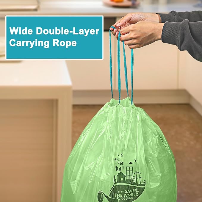 13 Gallon,50 Count, Compostable Trash Bags with Drawstring,Tear Resistant Kitchen Food Scrap Waste Bag, ASTM D6400, US BPI and Europe OK Compost Home Certified