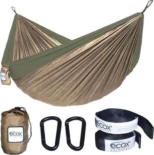 Outdoors Parachute Hammock Single with 2 Tree Straps, Portable Lightweight Nylon Comfortable for Backpacking, Camping, Travel, Beach, Backyard, Patio, Hiking