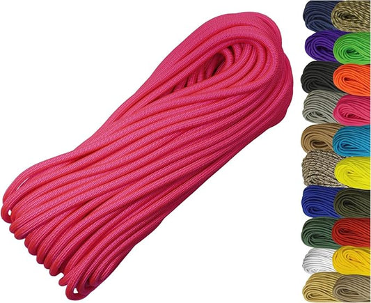 1/4" ParaMax Paracord 100 ft – 1000 lb Type IV Rope for Dog Leashes, Camping, Kayak Anchor - Made in USA - Neon Pink