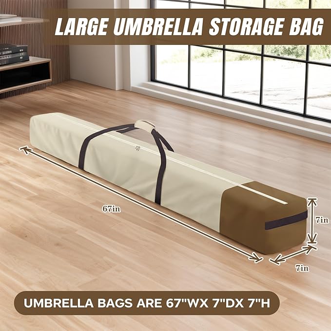 67 Inch Waterproof Umbrella Storage Bag for Outdoor Beach Umbrella bag, Oversized Hammock and Steel Stand With Handles and Zippers,Tent Pole Bag,Travel Sports Equipment Bag,Beige