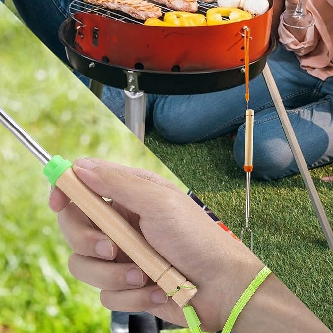 Marshmallow Roasting Sticks 5pcs Hanging Telescoping Smores Skewers 32 Inch BBQ Forks Campfire Tools Hot Dog Sticks