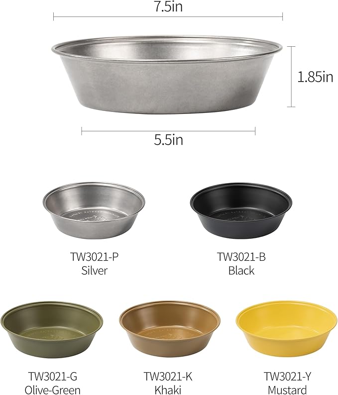 Stainless Steel Plates, Round Deepdish Dinnerware Cookware for Camping Outdoor Kitchen, 2pcs Set, Black