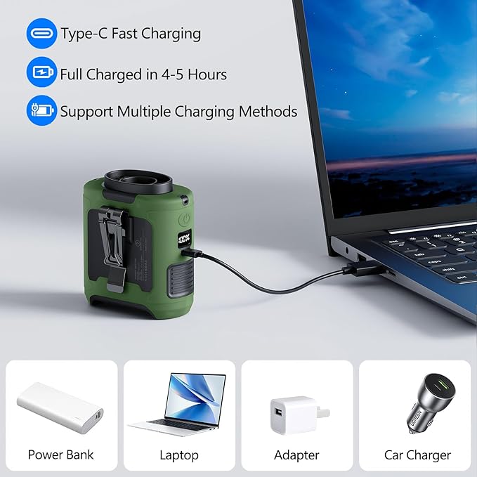 AI Portable Waist Clip Fan, Upgraded 10000mAh Rechargeable Battery Wearable Belt Personal Fan, 16000RPM Powerful 5 Speeds Shirt with Flashlight Neck Hands-Free 40H Cooling (Green)