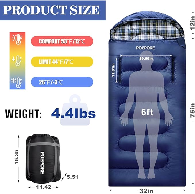 Flannel Sleeping Bag Cotton 0 Degree Cold Weather for Adults XXL Wearable Sleeping Bag 4 Seasons Waterproof with Compression Sack