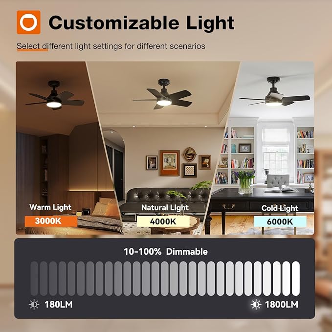 addlon Ceiling Fans with Lights, 32 inch Black Ceiling Fan with Light and Remote Control, Reversible, 3CCT, Dimmable, Noiseless, Small Ceiling Fan for Bedroom, Farmhouse, Indoor/Outdoor Use