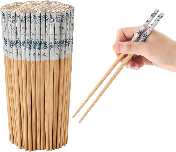 200 Pairs Bamboo Chopsticks - Reusable, Wooden, Disposable, Dishwasher Safe Bulk, 9.4 Inches with Chinese & Japanese Styles,Kapok