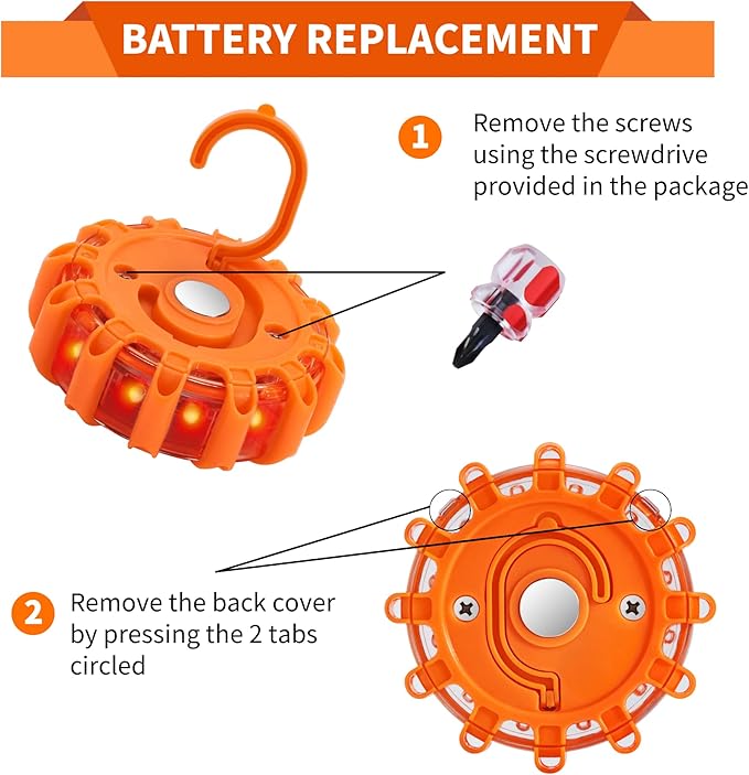 6-Pack LED Road Flare Car Emergency Kit,Magnetic Base & Hook Road Flares Safety Light With 9 Flashing Modes,Roadside Flares Emergency Lights For Vehicles (6 Pack)
