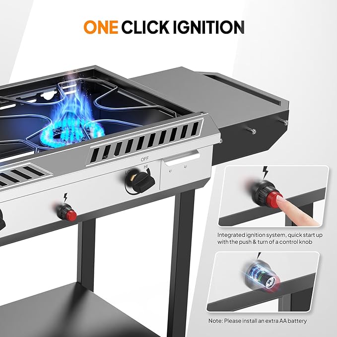 ROVSUN 2 Burner Outdoor Propane Gas Stove with Auto-ignition, Regulator & Shelf, 150,000 BTU Powerful Stand Cooker for Backyard Patio Cooking Home Brewing Canning Turkey Frying