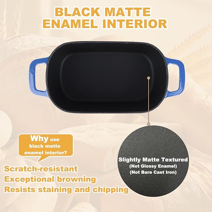 Enameled Dutch Oven for Sourdough Bread Baking, 3.6QT Oval Cast Iron Bread Pan with Lid