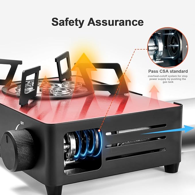 Odoland Portable Camping Stove 7500 BTU Camp Stove Lightweight Butane Gas Stove for Camping Cooking Outdoor Backpacking and Picnic (Black)