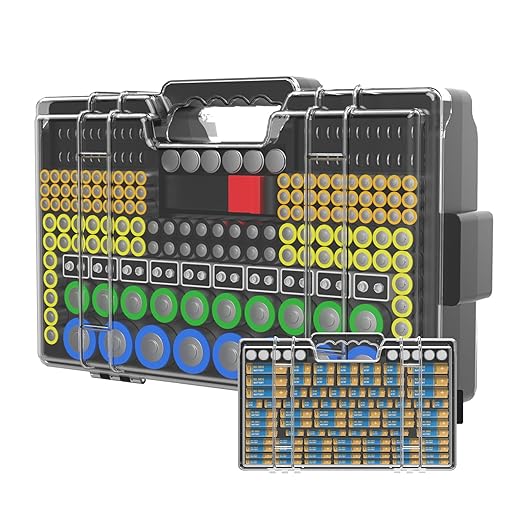 Battery Organizer Storage Holder Box Case with Tester, Ultra-Large 280+ Batteries Double-Sided Variety Pack,Holds AA AAA 4A C D Cell 9V 3V Lithium18650 LR44 CR2 CR123 CR1632 - Black