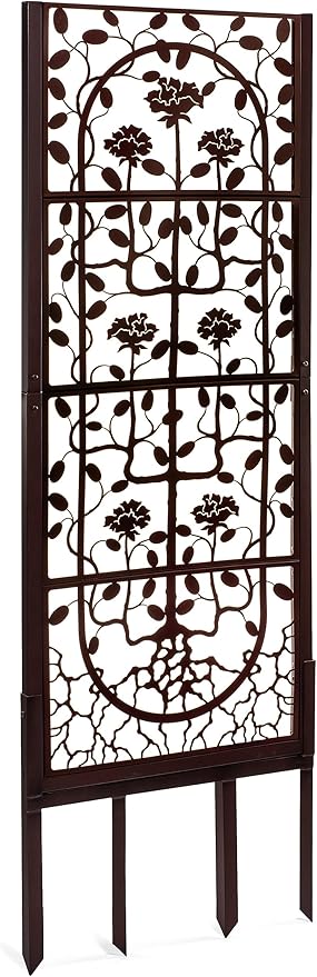 H Potter Garden Trellis Outdoor Privacy Screen Fence for Climbing Plants Patio Deck Large Heavy Duty Decorative Metal Panel for Backyard Flowers Roses Clematis Ivy Freestanding Ground Spikes
