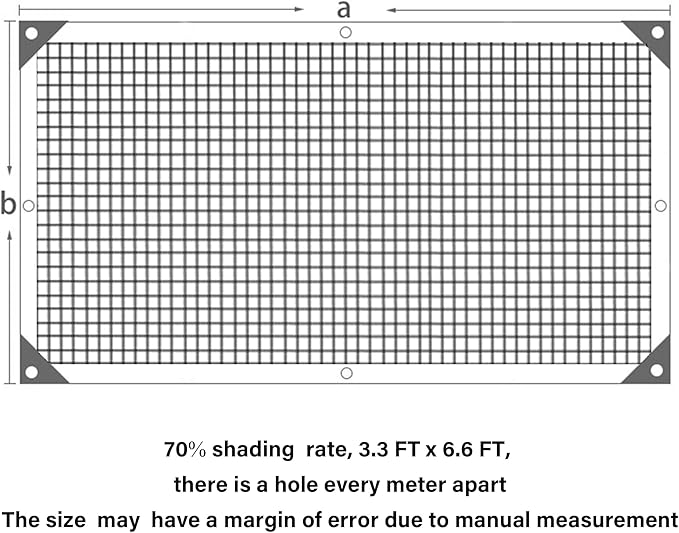 winemana 70% Black Shade Cloth, 3.3 x 6.6 FT Durable Mesh Tarp with Grommets, Resistant Garden Sun Shade Netting with Taped Edge for Plant Cover, Greenhouse, Patio, Tomatoes, Chicken Coop, Barn Kennel