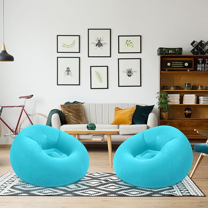 Realspring Inflatable Bean Bag Chairs Outdoor Blow up Camping Chairs Inflatable Lazy Sofa Folding Portable Bean Bag Loungers Couch for Movie Night(Lake Blue,2 Pcs)