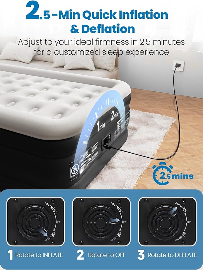 Full Size Air Mattress with Built-in Pump, 18" Raised Comfort, 48Hr Leak-Proof Test, Upgraded Honeycomb Pillar Design, Supports 600 lbs, 2.5-Min Inflation for Home Guest Room Camping