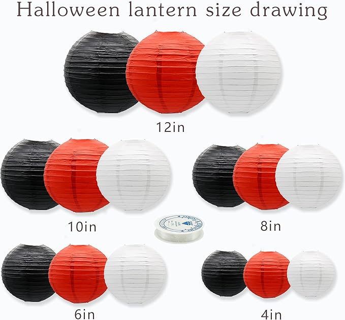 Paper Lanterns Party Decorations Red Black - Hanging Paper Lanterns Indoor Outdoor - Minnie Mouse Ladybug Theme Birthday Baby Shower Graduation Wedding BBQ Party Supplies, 15pcs