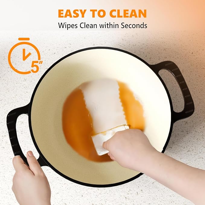 BONNLO 6QT Round Dutch Oven, Enameled Cast Iron Dutch Oven Pot with Lid & Dual Handles, Oven Safe Up to 500° F, for Sourdough, Bread Baking, Stews and Roasting (Black)