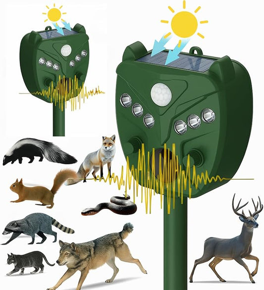 2 Pack NAVISOVL Solar Ultrasonic Animal Repellent Outdoor Cat, Squirrel, Deer Repeller, Motion Sensor&Flashing Light, Repel Dogs,Boar,Deer,Fox,Raccoon,Skunk,Rabbit,Bird Deterrent for Yard&Farmland