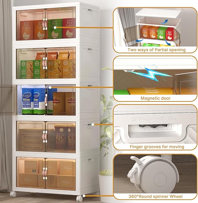 Extra Large Stackable Storage Binswith lids & Wheels, Foldable Collapsible Closet Organizers,360QT-120QT/30GAL*3Pack Plastic Containers with door & drawers for bedroom Dorm