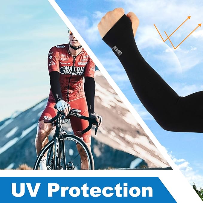 6 Pairs Arm Compression Sleeves for Women Men Outdoor UPF50 UV Protection Sun Sleeves Cooling Tattoo Black Sleeve with Thumb Hole