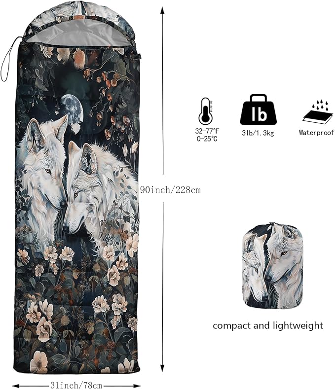 Sleeping Bags for Adults and Kids，3D Printing Camping Sleeping Bag for Girls Boys Lightweight Waterproof Cold/Warm 3-Season，Outdoor Travel with Compression Bags