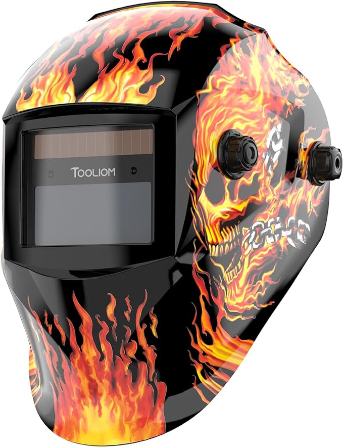 TOOLIOM Welding Helmet Auto Darkening Solar Powered with Adjustable Shade 4/9-13 for TIG MIG ARC Flaming Skull Design Welder Mask