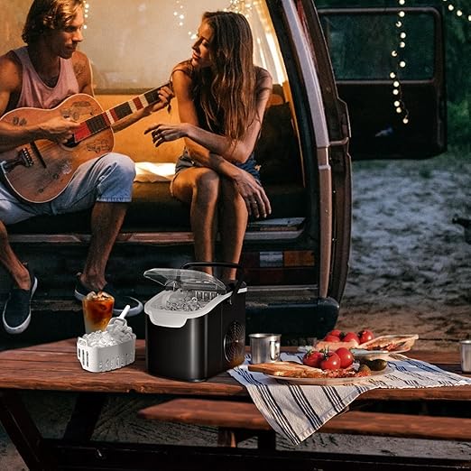 Antarctic Star Countertop Ice Maker Machine, 8 Ice Cubes in 6 mins, 26lb/Day Ice with 2 Sizes- Portable Mini, Energy Saving & Basket/Scoop for Home/Party/Travel/Camping/Bar, Dark Black