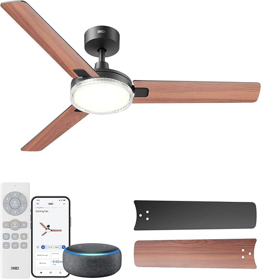 Dreo Smart Ceiling Fans with Lights, 52 Inch Black Ceiling Fan, 12 Speeds & 3 Fan Modes, Stepless Color Tones, Dimmable LED Light, 1-12H Timer, Quiet DC Motor, Remote/APP/Alexa/Wall Switch Control