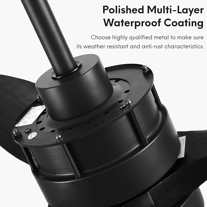 EKIZNSN 42“ Wet Rated Gazebo Ceiling Fans Outdoor Hanging for Patios Waterproof, Pergola Ceiling Fan with Light, Hook Installation, Black