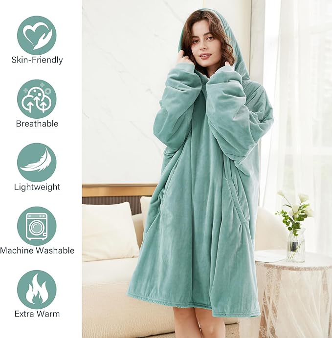 LetsFunny Blanket Hoodie,Oversized Wearable Sherpa Fleece Blanket Sweatshirt,Super Soft Warm Cozy with Giant Pocket,for Women Men Adults Teenagers Kids, One Size Fits All