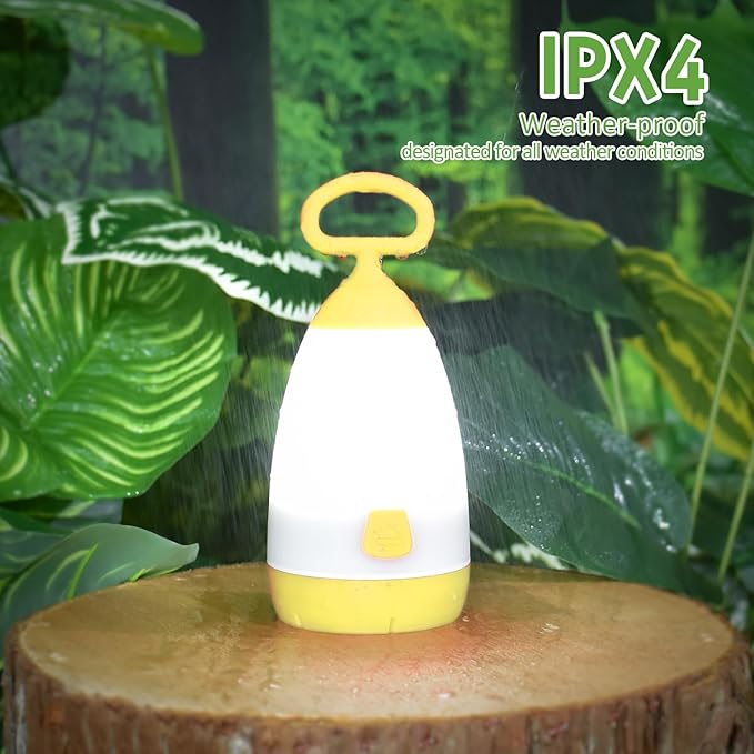 Kids Camping Lantern & Night Light Battery Powered, 360° Eye-Safe Light (AAA Included), IPX4 Waterproof with RGB Modes Portable for Outdoor, Emergency & Bedtime, Gift for Children (Yellow)