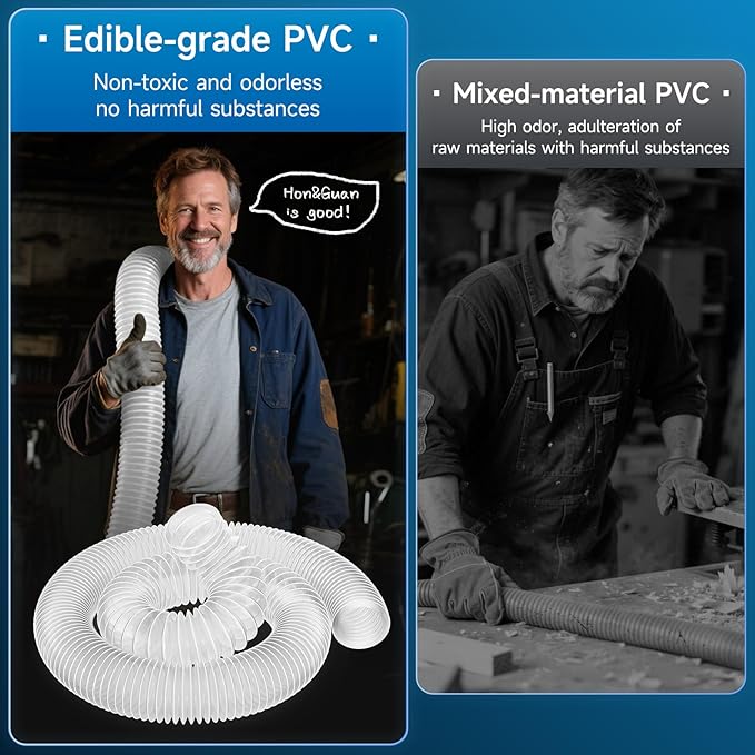 Hon&Guan 4" x 10' Dust Collection Hose, Flexible Clear Odorless PVC Dust Collector Hose with Carbon Steel Wire, Puncture Resistant Dust Hoses for Woodworking Dust Collecting System