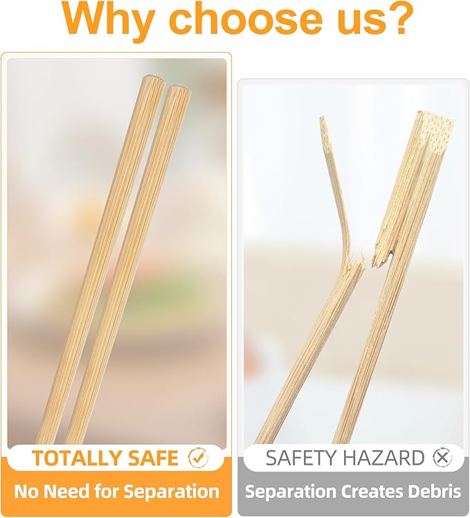 200Pairs Bamboo Chopsticks Disposable | Individually Wrapped | Bulk | Separated | Round | Premium Quality-（9.45in)