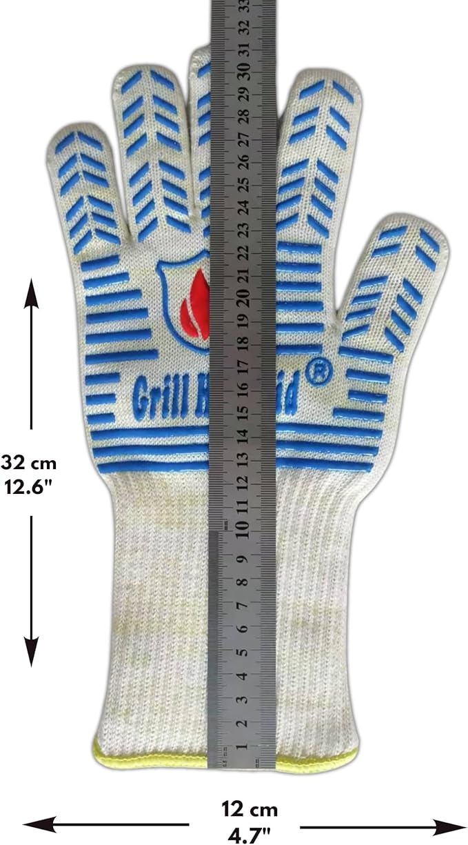 GRILL HEAT AID BBQ Grill Gloves Heat Proof for Grilling – Fireproof 1472°F Heat-Resistant Grill Mitts for Outdoor Barbecue and Smoker, Campfire, Fire Pit, Oven Glove with Fingers for Baking Pizza