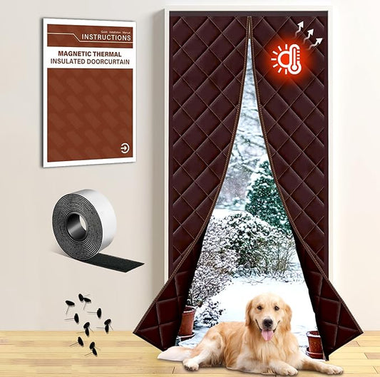 Insulated Door Curtain Fit Door 36"x82" - Magnetic Thermal Cover for Winter - Winter Door Insulation to Keep Warm Air in & Cold Air Out